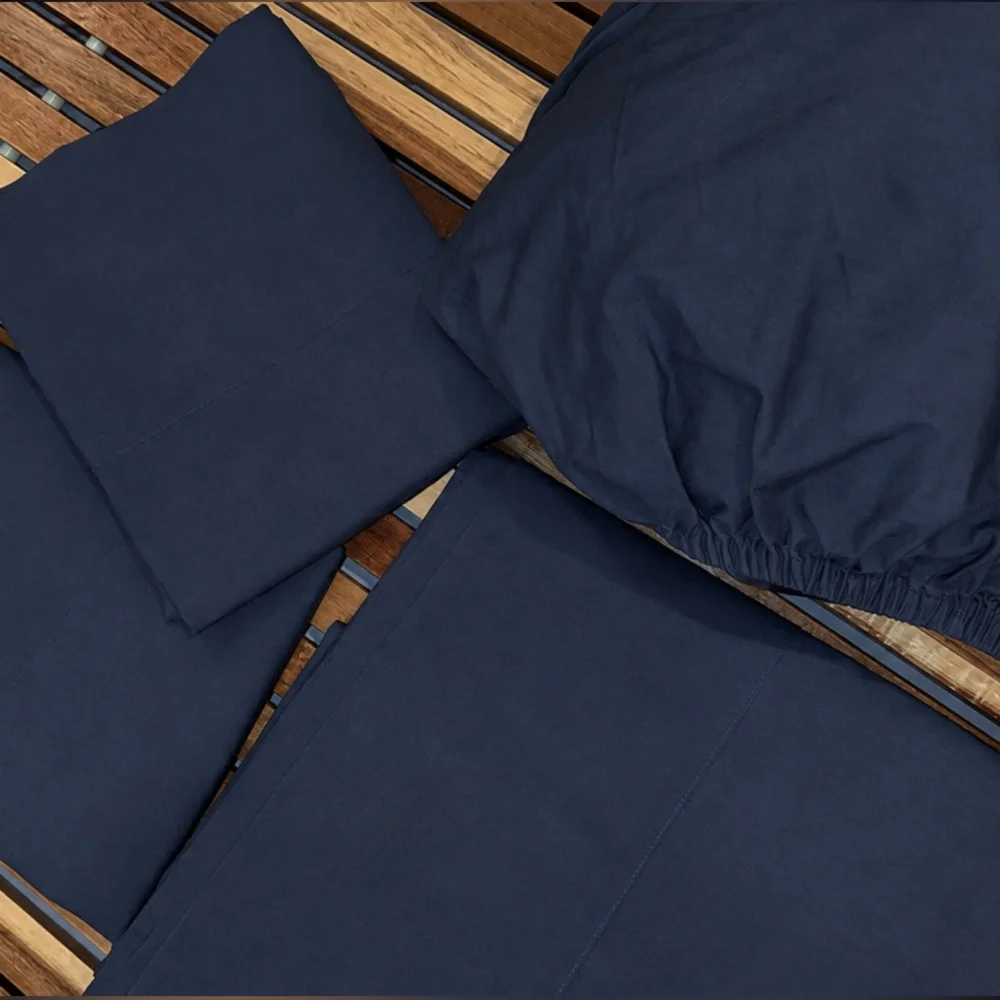 Restoration Hardware RH Italian Ultra Smooth 464TC Percale Queen Sheet Set Navy